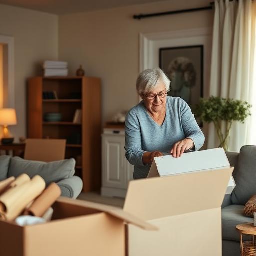 Packed moving boxes in a bright, organized living room
