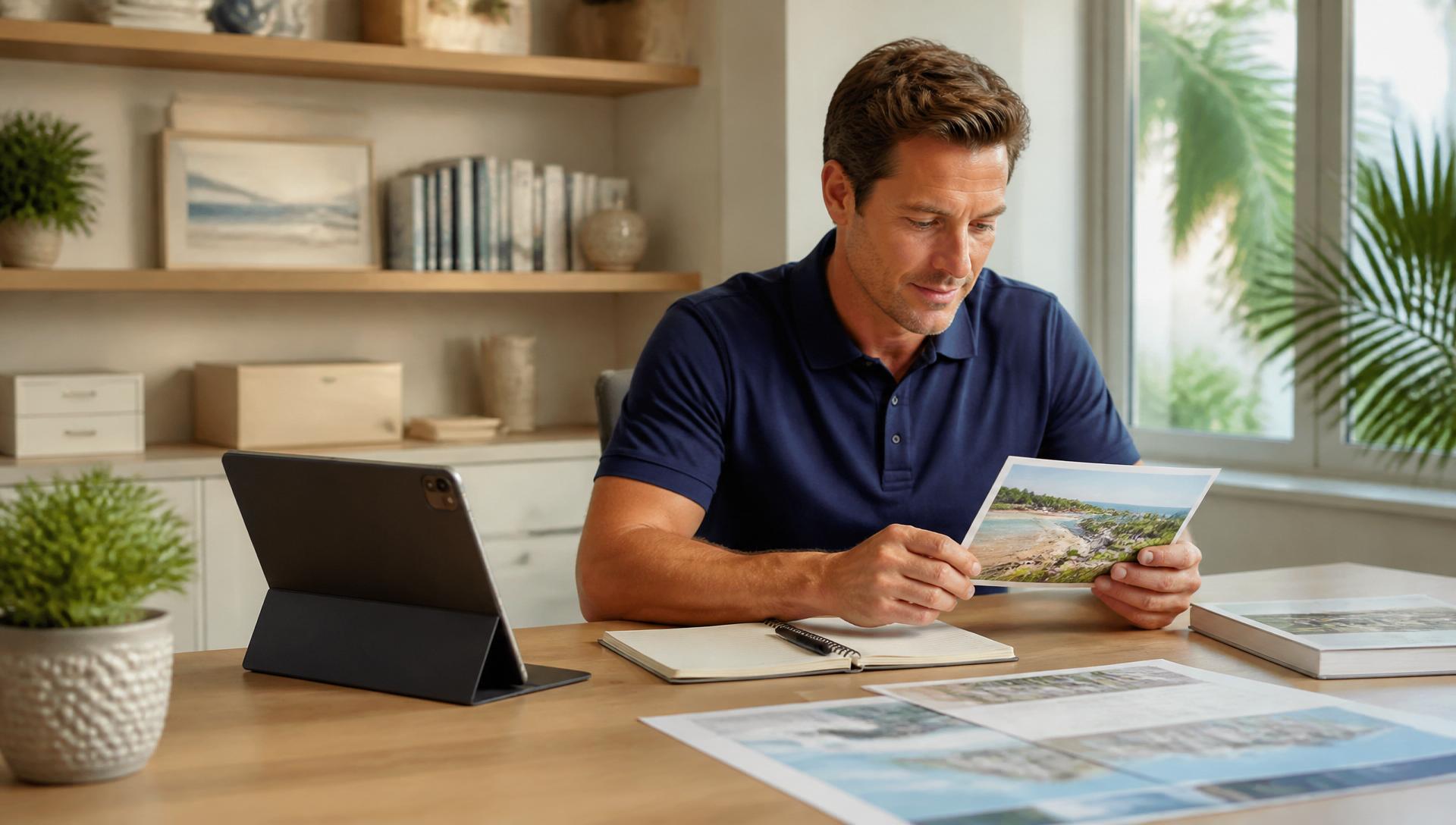 Homeowners reviewing home plans together at a kitchen table